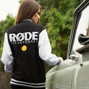 Rode Microphones Varsity Jacket Unisex M Black White Snap Closure Music Theme